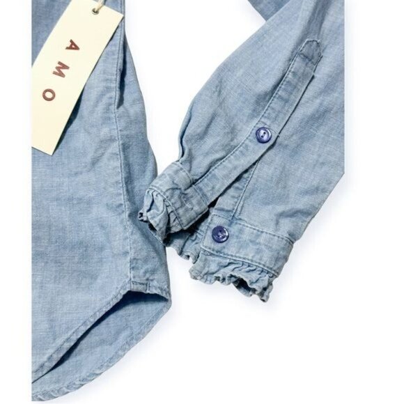 AMO Cooper Ruffled Chambray Shirt, Chambray, Size M, NWT, - Picture 9 of 14
